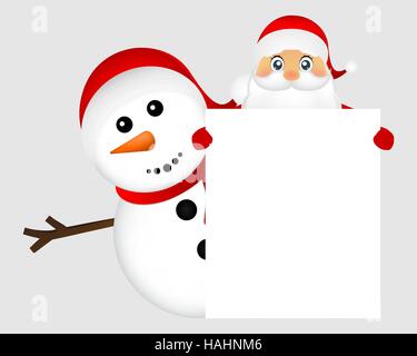 Weihnachtsmann und Schneemann mit weißen leeren banner Stock Vektor