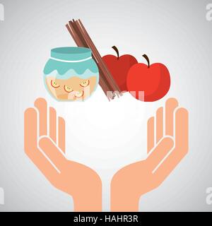 Essen vorbereiten Marmelade Apfel Zimt Vektor Illustration Eps 10 Hände Stock Vektor