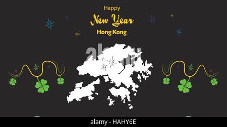 Happy New Year Abbildung Thema mit Karte von Hong Kong Stock Vektor