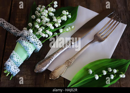 Vintage Besteck und bouquet Stockfoto