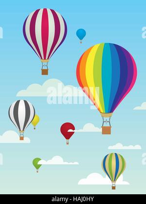 Gruppe von bunten Heißluftballons und Wolken am Himmel Stock Vektor