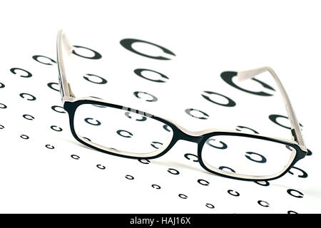 schwarze Brillen auf einem Auge Anblick-Test-chart Stockfoto
