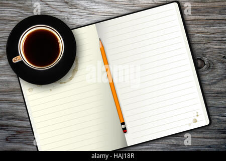 Notebook und Kaffee Tasse Stockfoto