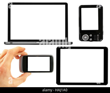 Satz von elektronischen Geräten mit leere Bildschirme Stockfoto