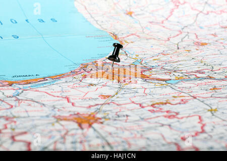 Pin zeigt den Standort der Zielpunkt auf einer Karte Stockfoto