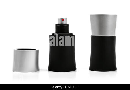 isoliert auf weiss schwarz Parfüm-Flasche Stockfoto
