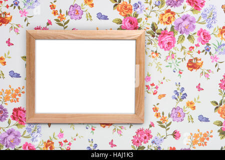 Holzrahmen auf Vintage floral-Hintergrund Stockfoto