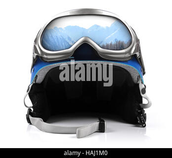 blaues Snowboard-Helm mit Brille Stockfoto