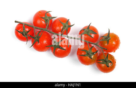 Reihe von Cherry-Tomaten, isoliert auf weiss Stockfoto