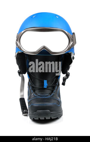 Snowboard-Ausrüstung - Stiefel, Helm und Ski goggles Stockfoto