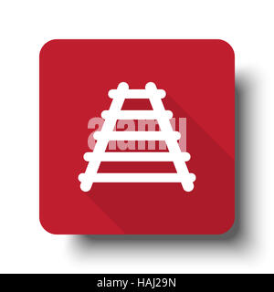Flache Eisenbahn-Web-Symbol auf roten Button mit Schlagschatten Stockfoto