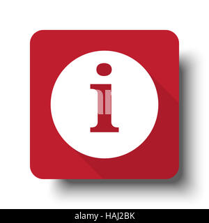 Flache Web Informationssymbol auf roten Button mit Schlagschatten Stockfoto
