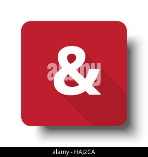 Flache Ampersand Web-Symbol auf roten Button mit Schlagschatten Stockfoto