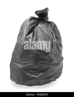 Schwarzen Müllsack isoliert auf weißem Hintergrund Stockfoto