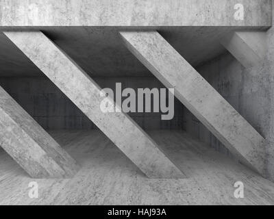 Abstrakte Architektur Hintergrund, leeren Innenraum mit schrägen Betonstützen. 3D illustration Stockfoto