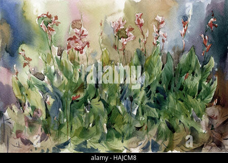 Abstrakte Aquarell Blumen. Bunte Frühlingsblumen Stockfoto