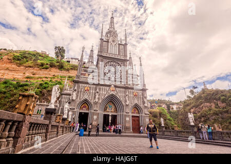 Ipiales, Ecuador - 11. September 2016: Las Lajas kolumbianischen katholische Kirche, erbaut zwischen 1916 und 1948 ist ein beliebtes Ziel für religiösen Glauben Stockfoto