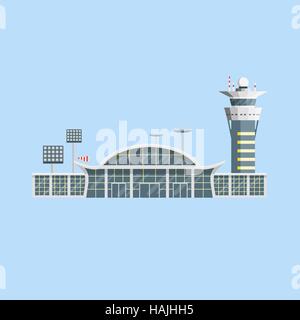 Flughafengebäude mit Kontrollturm. Flaches Design. Vektor-Illustration. Stock Vektor