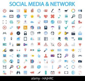 Social Media und Netzwerk-Icons set. Flache Vektor im Zusammenhang mit Icon-Set für Web und mobile Anwendungen. Es ist einsetzbar als - Logo, Symbol, Piktogramm, Infografik Stock Vektor