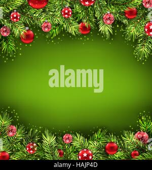 Weihnachts-Banner mit Fir Zweige und Glaskugeln Stock Vektor