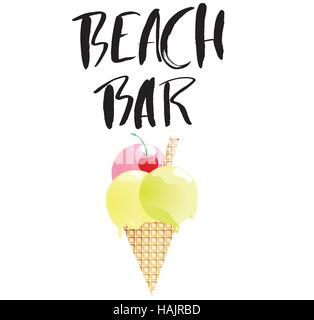 Hand gezeichnet Satz-Beach-Bar auf dem weißen Hintergrund isoliert. Hand Schriftzug Kalligraphie Grußkarte oder Einladung zum Sommer-Party-Vorlage und andere saisonale Sommerurlaub. Vektor-Textur. Stock Vektor