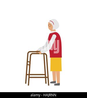 Alten behinderte Frau, Isolated on White Background Stock Vektor