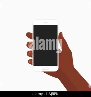 Schwarze Hand, die weißen Smartphone-Vektor-illustration Stock Vektor