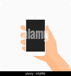 Weiße Hand, die weißen Smartphone-Vektor-illustration Stock Vektor