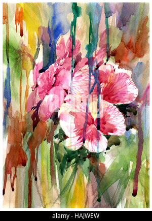 Abstrakte Aquarell Blumen. Bunte Frühlingsblumen Stockfoto