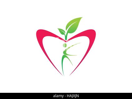 Apple-Ernährung-Lebensmittel-Logo, Diät Obst Pflanze Symbol, Symbol einer Person Wellness und Fitness, Abbildung Natur Gesundheit Design Vektor Stock Vektor