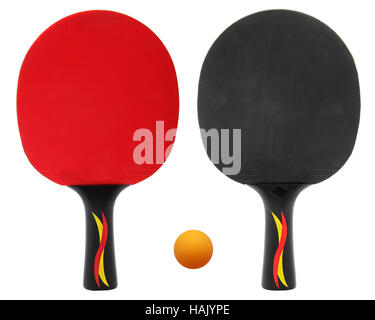 zwei Tischtennis, Ping-Pong-Schläger isoliert auf weiss Stockfoto