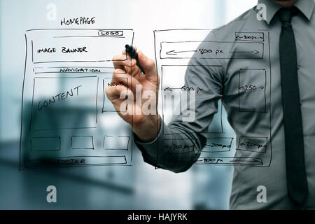 Designer Zeichnung Website Entwicklung Drahtmodell Stockfoto
