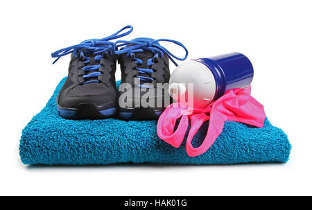 Fitness-Geräte, die isoliert auf weißem Hintergrund Stockfoto