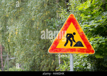 unter Konstruktion Straßenschild Stockfoto