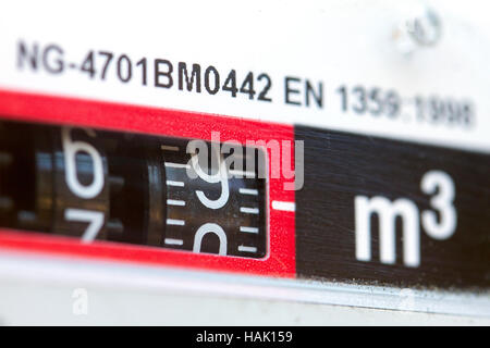 Makroaufnahme von Gas-Messgerät-Zahlen Stockfoto