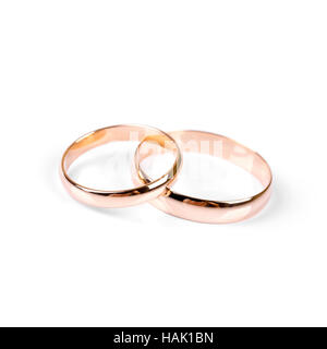 klassische goldene Hochzeit Ringe isoliert auf weiss Stockfoto