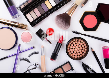 Draufsicht der Make-up Kosmetik set Stockfoto