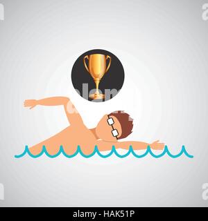 Schwimmen Mann Trophy Sport Design Vektor Illustration Eps 10 Stock Vektor