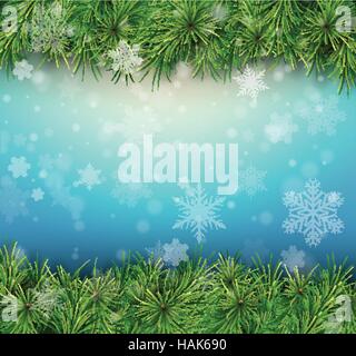 Weihnachten Hintergrund mit Tannenzweigen und Schneeflocken. Vektor-Illustration. Stock Vektor