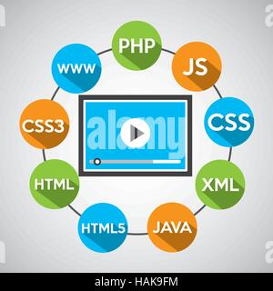 Programmier Sprachen video-Player-Symbol Vektor Illustration Eps 10 Stock Vektor