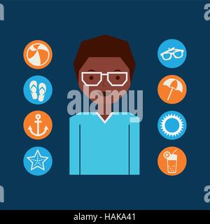 Charakter Afro Mann Sommer Urlaub Sammlung Icons Vektor Illustration Eps 10 Stock Vektor