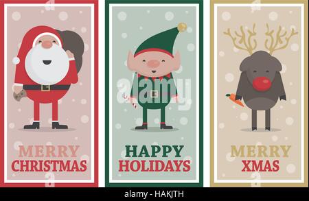 Weihnachts-Banner mit Weihnachtsmann, Elfen und Rentiere Stock Vektor