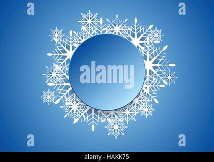 Blaue moderne Weihnachten Schneeflocken Vektor Hintergrund mit leeren Kreis Stock Vektor
