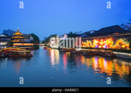 Nanjing Konfuzius-Tempel in Nightfall Stockfoto