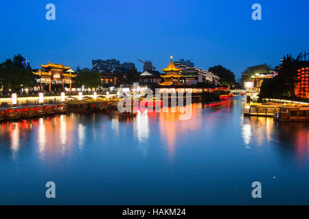 Nanjing Konfuzius-Tempel in Nightfall Stockfoto