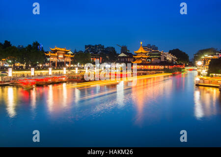 Nanjing Konfuzius-Tempel in Nightfall Stockfoto