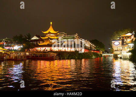 Nanjing Konfuzius-Tempel in Nightfall Stockfoto