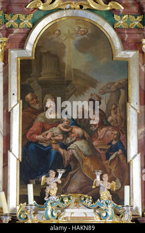Krippe, Anbetung der Heiligen drei Könige Altarbild in der Pfarrkirche der Heiligen Dreifaltigkeit in Krasic, Kroatien Stockfoto