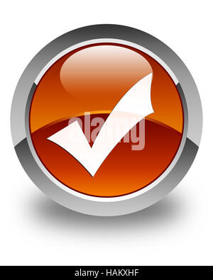 Überprüfungssymbol isoliert auf glänzend braun Runde Taste abstrakte Abbildung Stockfoto