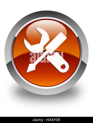 Symbol "Einstellungen" auf glänzend braun Runde Taste abstrakte Abbildung isoliert Stockfoto